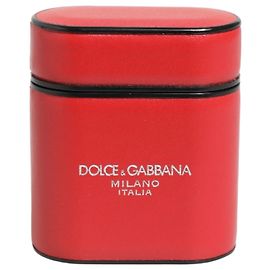 Dolce & Gabbana Airpods Case Logo Flip Holder aus rotem und weißem Kalbsleder