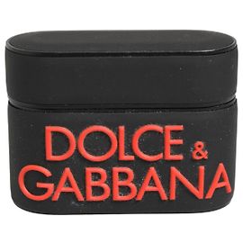 Dolce & Gabbana Airpods-Case aus Gummi in Schwarz und Orange mit geprägtem Logo