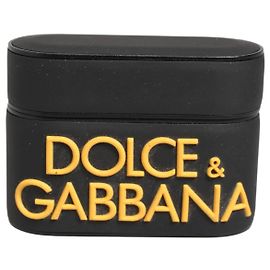 Dolce & Gabbana Airpods-Hülle in Schwarz-Gelb mit geprägtem Gummilogo