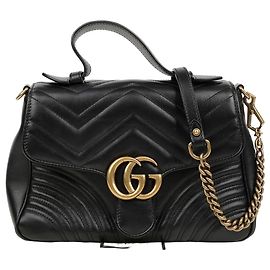Gucci Borsa GG Marmont Small con manico superiore Nera con dettagli dorati