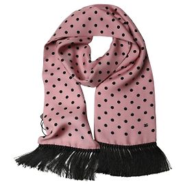 Dolce & Gabbana Echarpe Stole de Renda de Seda com Bolinhas Cor-de-Rosa e Franjas