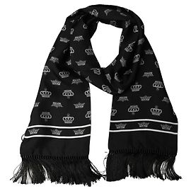 Dolce & Gabbana Sciarpa scialle in seta nera con frange e collo a corona