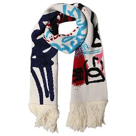 Dolce & Gabbana Cachecol xale de cashmere branco com gráfico e franjas