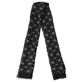 Dolce & Gabbana Sciarpa e foulard con frange e stampa Crown in lana nera