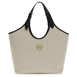 Versace Borsa a tracolla in cotone beige