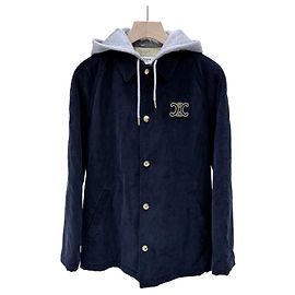 Céline Casaco com capuz em veludo cotelê Navy
