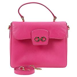 Salvatore Ferragamo Borsa Tote con catena Double Gancini in Saffiano rosa