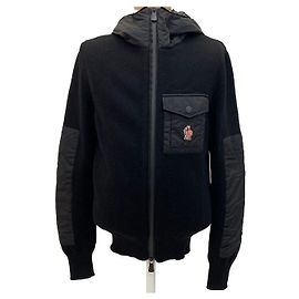Moncler Logo Wool Blend Knit Hooded Zip Cardigan