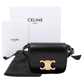 Céline Mini Claude en cuir de veau brillant noir