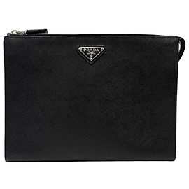 Prada Pochette Saffiano avec logo Triangle Noir