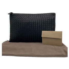 Bottega Veneta Pouch piatta con zip in pelle Intrecciato intrecciata - Borsa nera