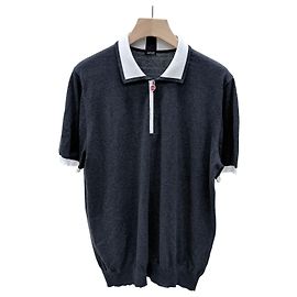 Kiton Baumwoll- Polo-T-Shirt mit kurzen Ärmeln und Half-Zip