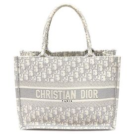 Dior Borsa Book Tote Media Ricamata Oblique Ecru Gray