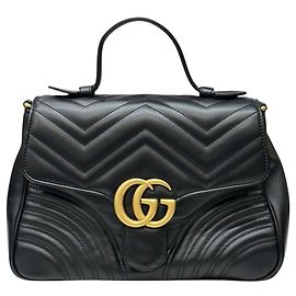 Gucci Matelassé Chevron Gold GG Marmont Small Top Handle