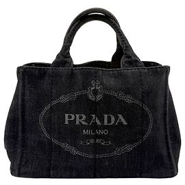 Prada Borsa Tote Kanapa in Denim con Logo Dorato