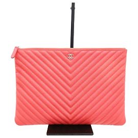 Chanel Caviar Chevron Clutch Large Silver