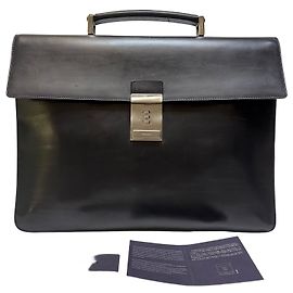 Prada Valigetta Vitero Leather Dial Lock Briefcase Black (Unisex, Articolo Raro)