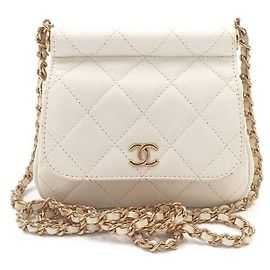 Chanel Caviar Mini WOC Borsa in Pelle Beige Crema