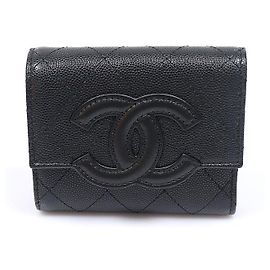 Chanel Portafoglio in pelle di vitello martellata lucida nera con logo CC