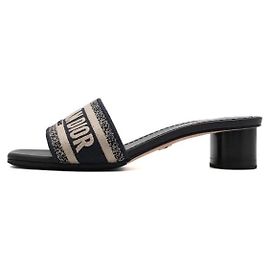 Dior Deep Blue Embroidered Cotton Dway Heel Slide Women Mule Slipper