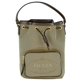 Prada Bolsa Tiracolo Bucket em Tecido Jacquard com Logótipo Bordado