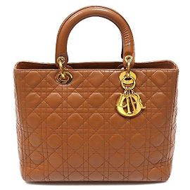 Dior Lady Large Tote Bag aus braunem Lammleder Cannage