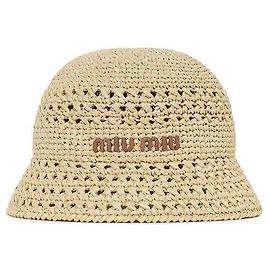 Miu Miu Cappello Bucket in tessuto intrecciato Beige Cognac