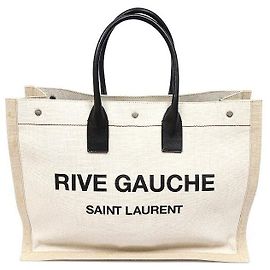 Autre Marque Borsa Tote Grande Rive Gauche in Tela di Cotone e Lino Beige