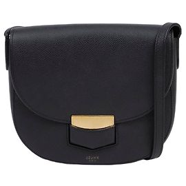 Céline Borsa a tracolla Trotter piccola in pelle di vitello grana Noir