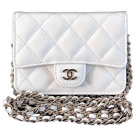 Chanel Mini Borsa WOC Classica Portafoglio a Catena Borsa a Tracolla in Pelle Grana Bianca