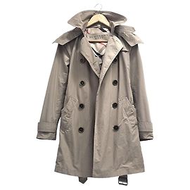 Burberry Hooded Taffeta Double-Breasted Trench Coat Beige