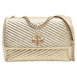 Tory Burch Borsa a spalla convertibile piccola Kira Metallic Moto Quilt
