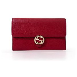 Gucci Interlocking Leder-Crossbody-Tasche mit Klappe und Kette Rot