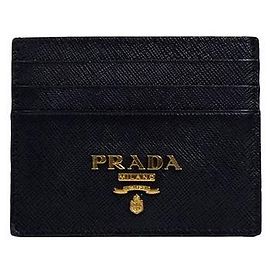 Prada Portacarte in pelle Saffiano con logo in metallo Nero