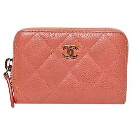 Chanel Portacarte con zip in pelle caviar rosa