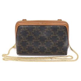 Céline Borsa a tracolla e clutch Triomphe in tela e pelle d'agnello marrone