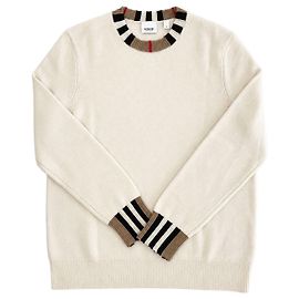 Burberry Pull en maille pour femme en laine et cachemire, Blanc Naturel