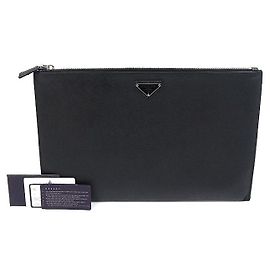 Prada Pochette Black Saffiano Triangle Logo