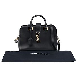 Autre Marque Saco Tote Cabas Baby em couro para mulher Preto com ferragens douradas
