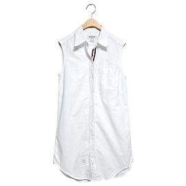 Thom Browne Abito camicia lungo Oxford senza maniche a tre strisce nascoste da donna