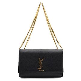 Autre Marque Borsa Satchel Kate Medium Classica in vitello nero con catena dorata