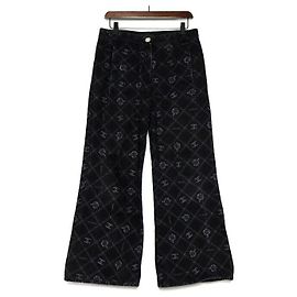 Chanel Pantalon en denim pour femmes Black Cotton Workshop CC Camellia Print