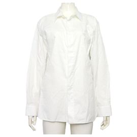 Dior Camisa de manga larga para mujer de algodón blanco con logotipos bordados múltiples