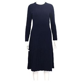 Chanel Strickkleid für Damen aus Wollmischung in Navy mit CC-Logo-Knöpfen