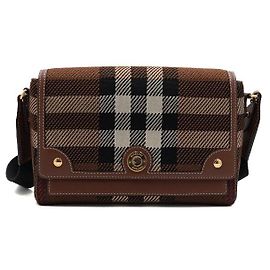 Burberry Bolso de hombro y bandolera de punto a cuadros Dark Birch Brown Knit Check Notebook