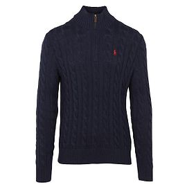 Ralph Lauren Zopfstrick-Pullover mit Half-Zip Blau