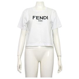 Fendi Weißes Baumwoll-Crop-T-Shirt für Damen mit Lettering-Logo
