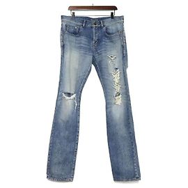 Autre Marque Blue Cotton Damaged Denim Slim Fit Jeans Men Pants