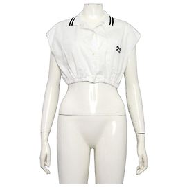 Miu Miu Weißes Popeline-Crop-Hemd für Damen mit Bündchen