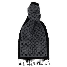 Sciarpa Gucci in lana grigia con motivo jacquard GG